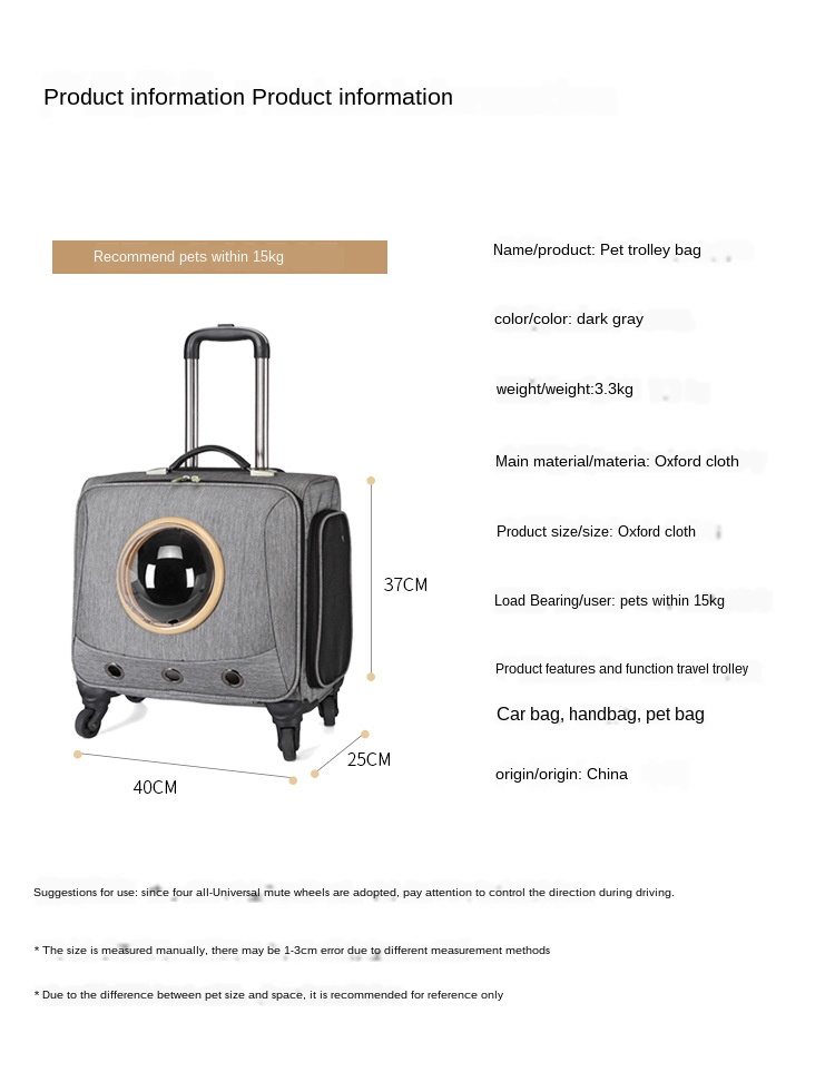 Trolley Case Four wheel silent pet suitcase Convenient to go out  Cat bag dog bag General pet box cat carrier